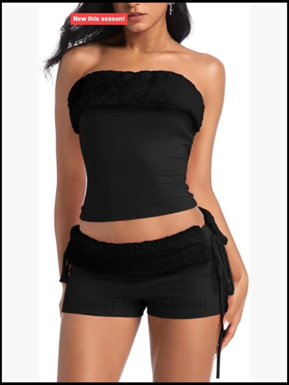 Two Piece Short Set Strapless Tube Top Low Rise Self-Tie Shorts Club
